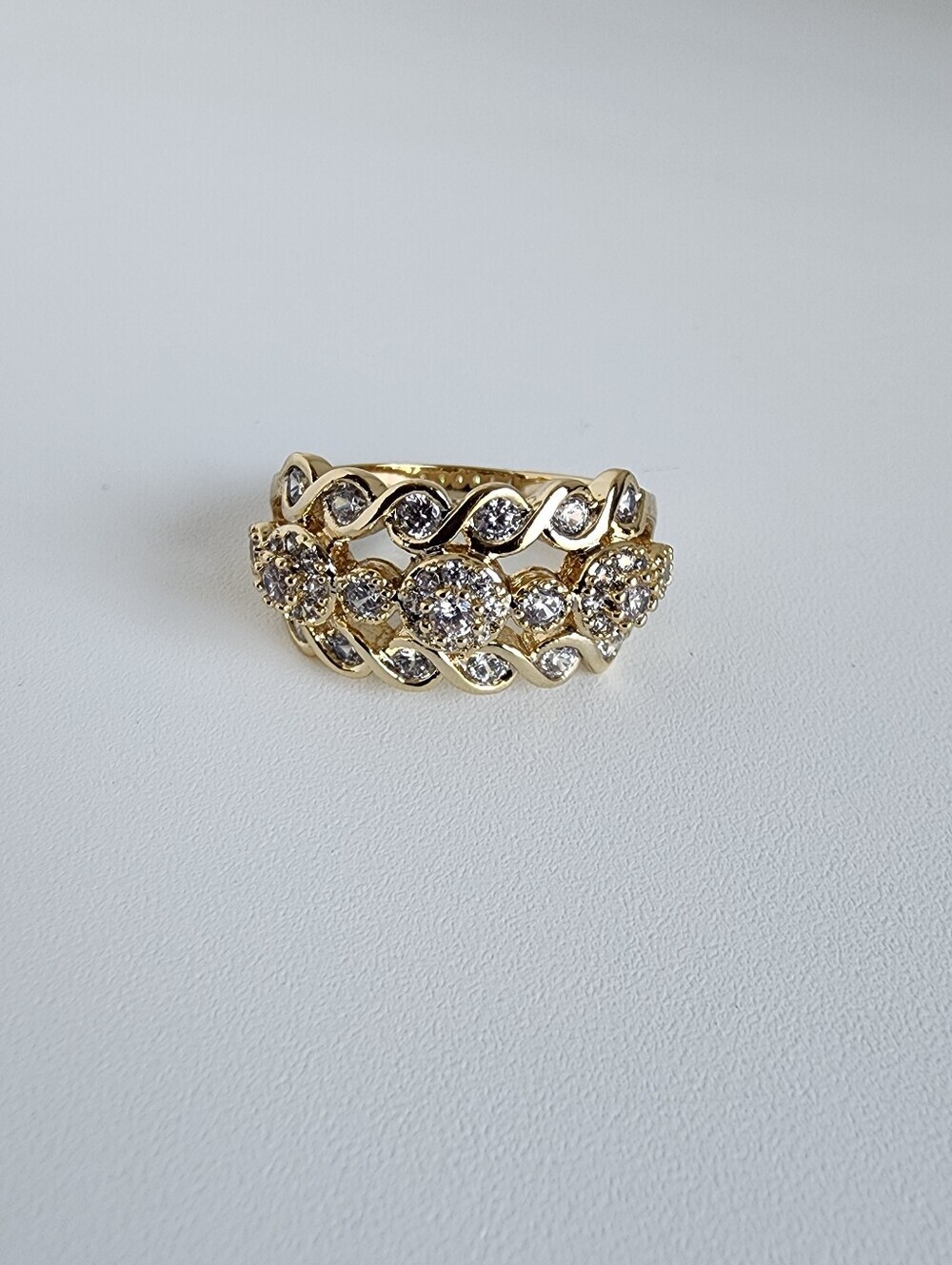 Gold Plated CZ Statement Ring Size 8 1/2 Wide Band Cocktail Ring